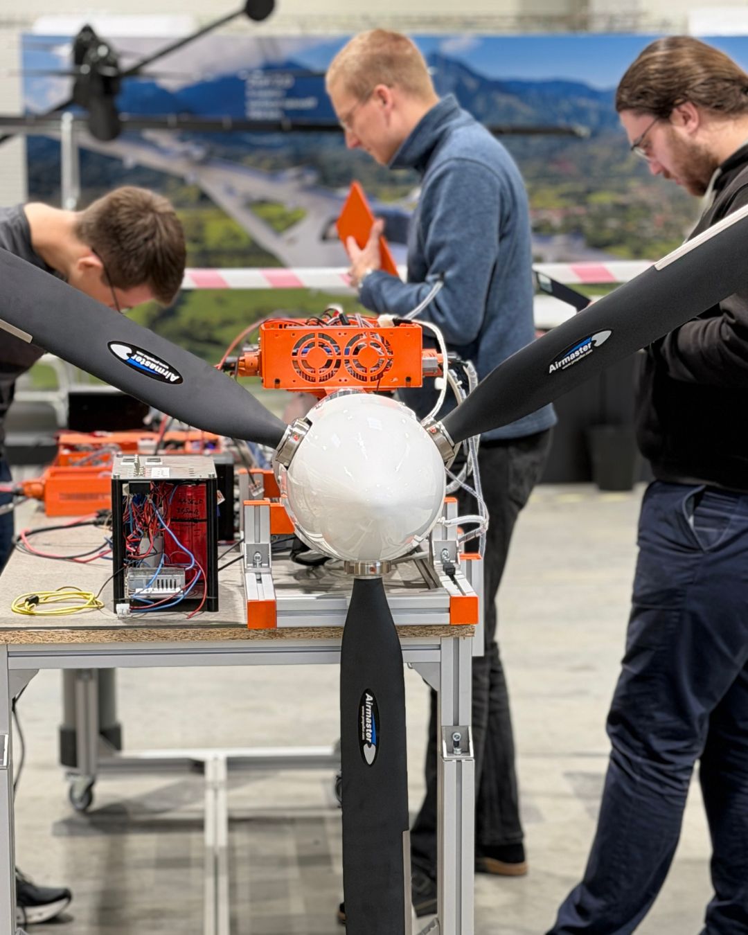 A tiltrotor propulsion unit under test on the stand, the architecture the uncrewed cargo aircraft inherits