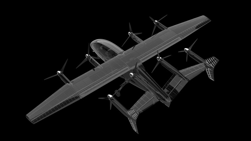 X-ray style render showing the TD 2.0 structure and its eight tiltrotor propulsion units