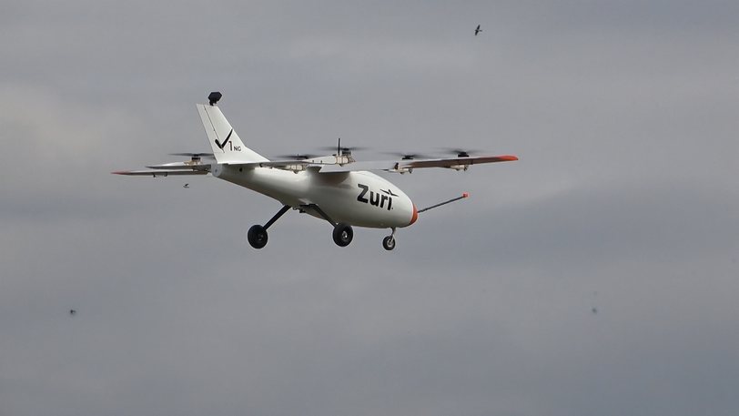 The Zuri V1NG subscale demonstrator on approach with its landing gear down