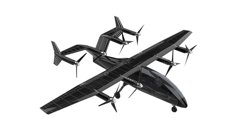 Render of the Zuri TD 2.0 hybrid VTOL aircraft from a front-angle perspective.
