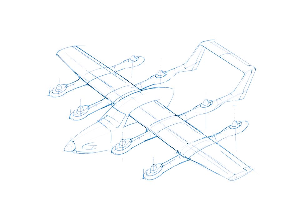 Initial concept sketch of the Zuri Hybrid VTOL aircraft, first drawn in 2017 by founder Michal Illich and later refined by an aerospace designer