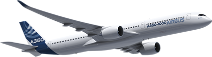 Large commercial airliner suited for long-range and intercontinental travel, flying at high altitude