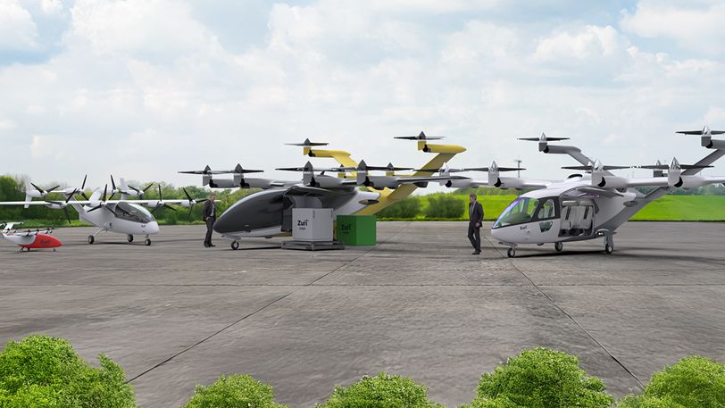 Concept lineup of Zuri’s future hybrid VTOL aircraft illustrating regional air mobility use cases.